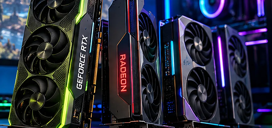 Concept illustration featuring modern desktop graphics cards